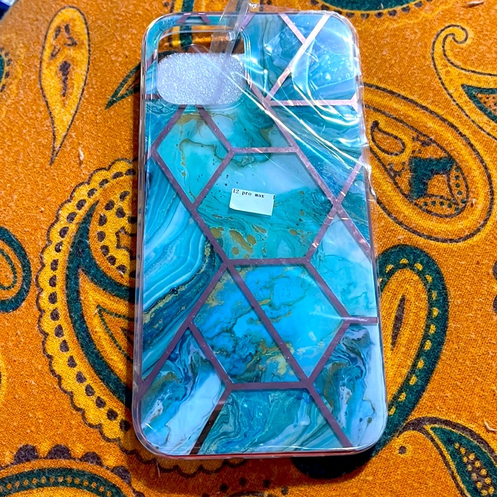 Never used IPhone 12 Pro Maxx Blue Marble Shockproof TPU case cover